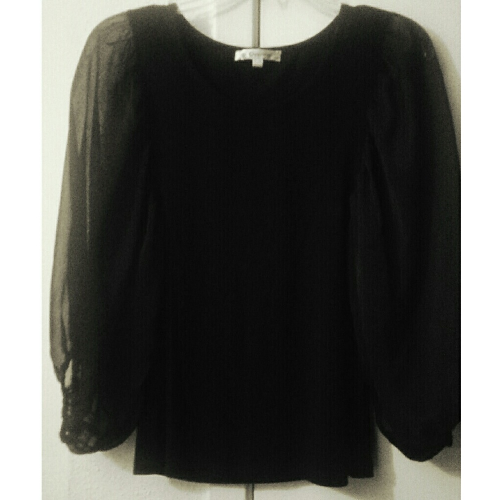 OXYGENE Black Sheer Puff Sleeve Top
